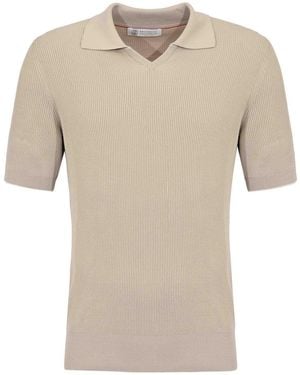 Brunello Cucinelli Ribbed Polo Shirt - Natural