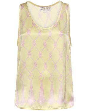 Genny Silk Top With Tassel Print - Yellow