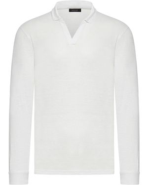 Nome Polo Manica Lunga Lino Senza Bottoni - Bianco