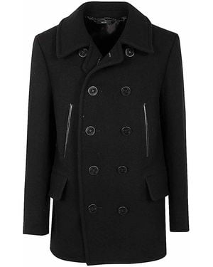 Tom Ford Japanese Melton Calfskin Peacoat - Black