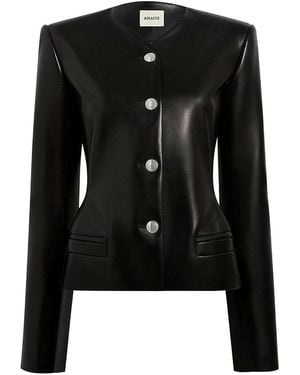 KHAITE Nara Leather Single-Breasted Collarless Jacket - Black
