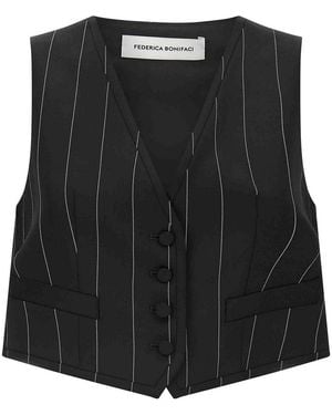 Federica Bonifaci Pinstriped Cropped Vest - Black