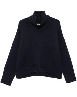 Soft Goat Cashmere Turtle-Neck Sweater - Blue