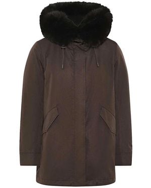 Yves Salomon Short Waterproof Cotton Blend Fur-Trim Parka - Brown
