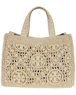 Tory Burch T Monogram Raffia Square Tote - Natural