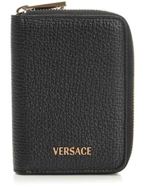 Versace Zip Around Leather Wallet - Black