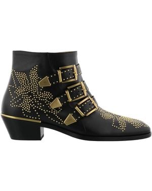Chloé Susanna Golden Stud Ankle Boots - Black