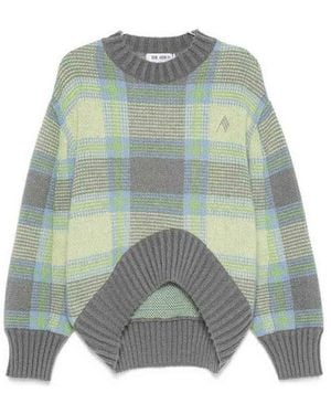 The Attico Checked Wool Crewneck Sweater - Blue