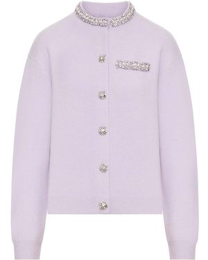 Self-Portrait Cardigan With Crystal Finishes - Purple