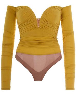 Elisabetta Franchi Draped Detailing Bodysuit - Yellow