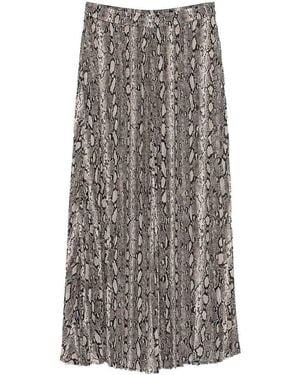Michael Kors Maxi Pleated Snake-Print Skirt - Gray