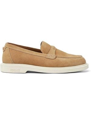 Versace Giuliano Biscuit-Colored Suede Loafers - Natural