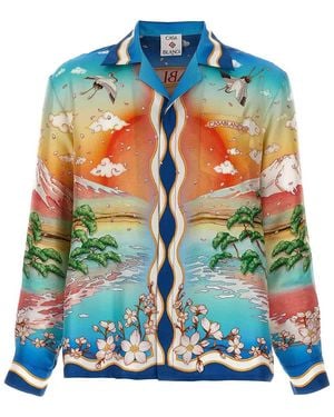 CASABLANCA Cuban Collar Tennis Club Shirt - Blue
