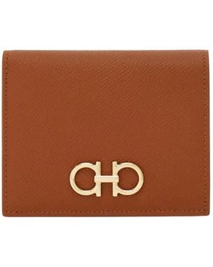 Ferragamo Gancini Hammered Leather Compact Wallet - Brown
