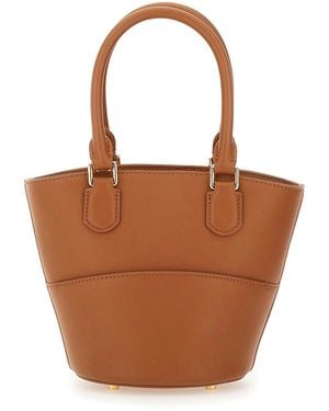 Self-Portrait Leather Tote Bag With Charm - Brown