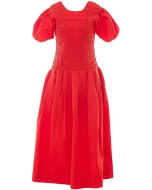 Ganni Stretch Cotton Long Dress - Red