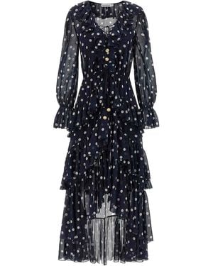 Self-Portrait Polka Dot Georgette Ruffle Maxi' Dress - Blue