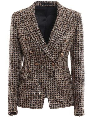 Tagliatore Lurex Tweed Double-Breasted Blazer - Brown