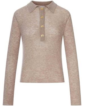 Ganni Semi-Transparent Wool Polo - Natural
