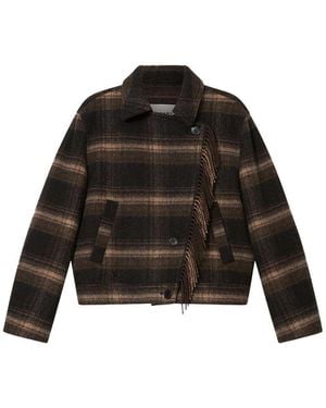 Isabel Marant And Khaki Checked Fringed Short Coat - Black