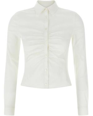 Balenciaga Ruched Cotton Oxford Blouse - White