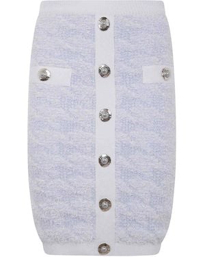 Balmain Buttoned Tweed Knee Lenght Skirt - Blue