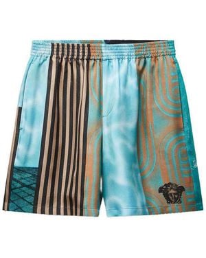 Versace Silk Shorts With Graphic Print - Blue