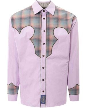 Maison Margiela Cotton Shirt With Insert With Madras Motif - Pink