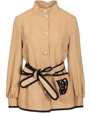 Valentino Garavani Embroidered Twill Jacket With Belt - Natural