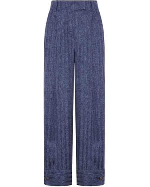 Giorgio Armani Printed Silk Trousers With Pleats - Blue