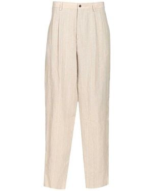 Giorgio Armani Double Pleated Linen Trousers - Natural