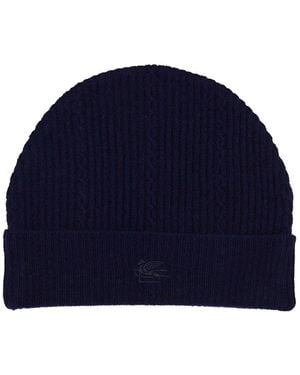 Etro Beanie Hat With Logo - Blue