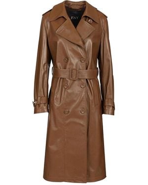 Fay Double-Breasted Trench Coat - Brown