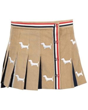 Thom Browne Hector-Embroidery Corduroy Mini Skirt - Natural