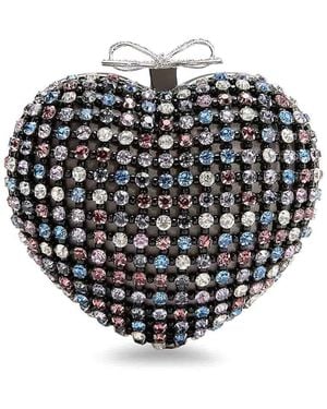Self-Portrait Crystal Heart Clutch Bag - Black