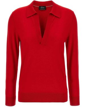 Brioni Cashmere And Silk Polo Shirt - Red