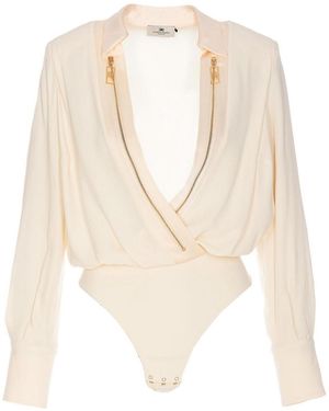 Elisabetta Franchi Georgette Body Satin Shirt - Natural