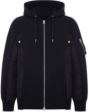 Sacai Cotton And Nylon Zip-Up Hoodie - Blue