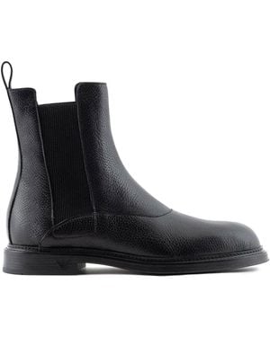 Emporio Armani Grained Leather Ankle Boots - Black