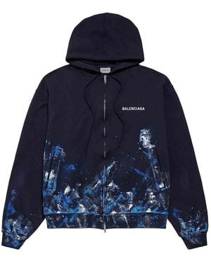 Balenciaga Paint Splatter Zip-Up Sweatshirt - Blue