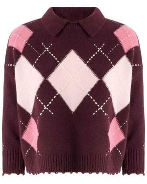 Pinko Bordeaux Cork Cropped Wool Jumper - Purple