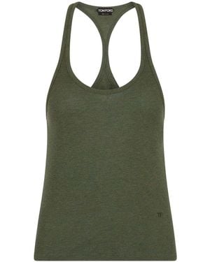 Tom Ford Logo Slim Fit Top Silk Tops - Green