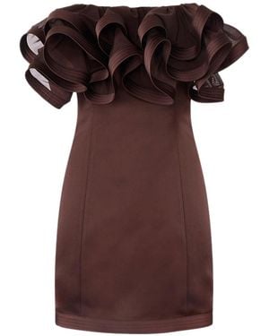 Elisabetta Franchi Short Duchesse Dress With Maxi Ruche - Brown