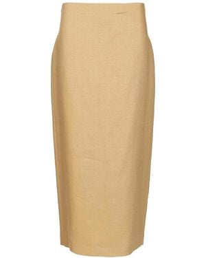 Max Mara Slim-Fit Diagonal Linen Skirt - Natural
