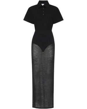 Alaïa Wool Blend Polo Dress - Black