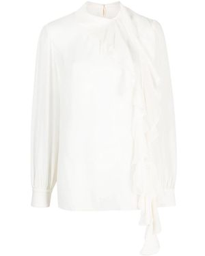Dolce & Gabbana Frilled-Trim Silk Blouse - White