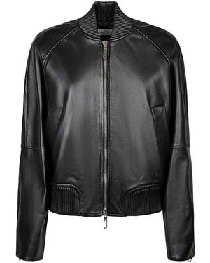 Sportmax Nappa Leather Bomber Jacket - Black