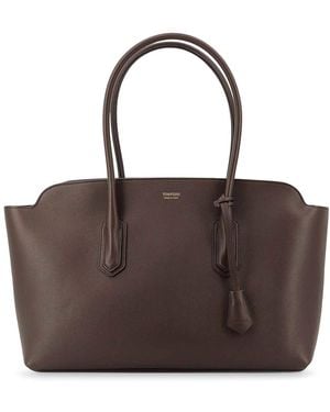 Tom Ford Leather Shoulder Bag With Logo - Brown