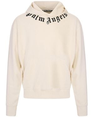Palm Angels Neck Logo Regular Hoodie - Natural