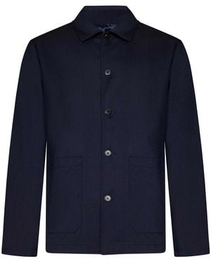 Low Brand Tropical Wool Shirt Jacket - Blue